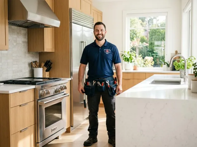 Appliance Repair Hero technician in a Alhambra, IL kitchen after an appliance repair